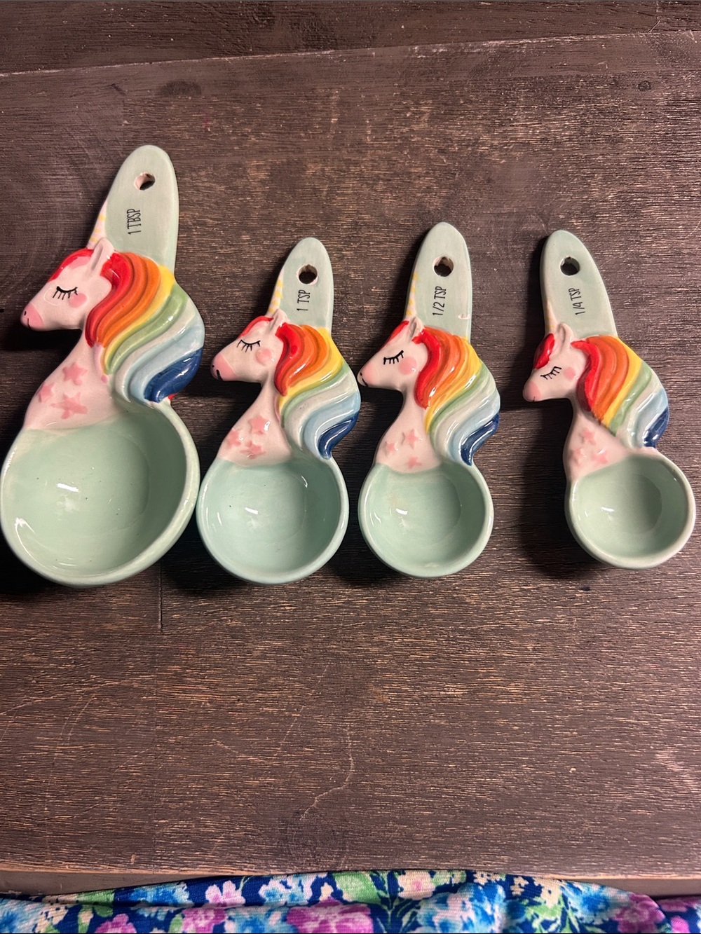 Unicorn Rainbow Ceramic Measuring Spoon Set‎ - Mint & Multicolor